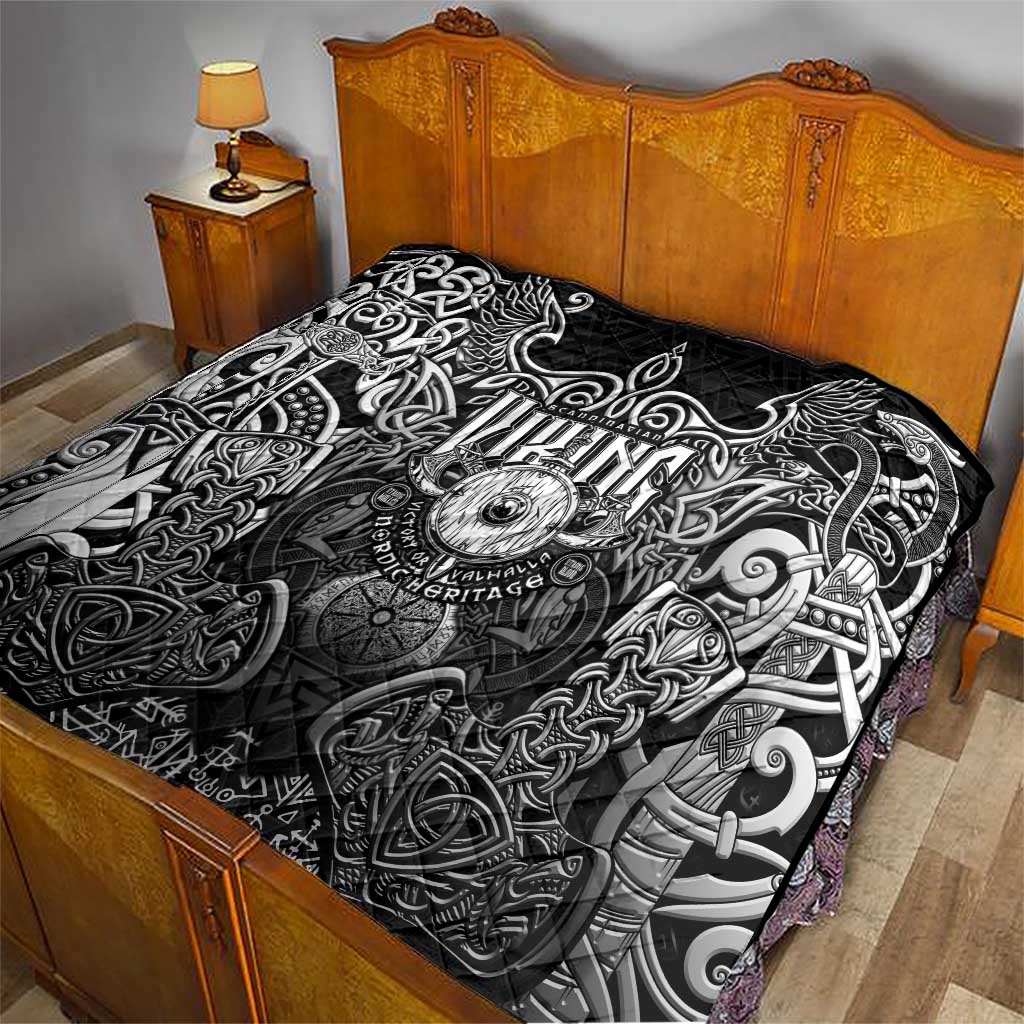 Scandinavian Viking Quilt Norse Warrior Sigil - Helmet and Battle Axes