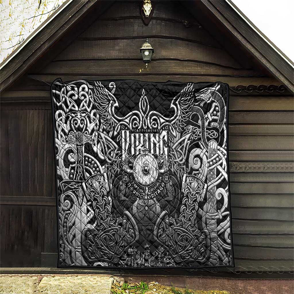 Scandinavian Viking Quilt Norse Warrior Sigil - Helmet and Battle Axes