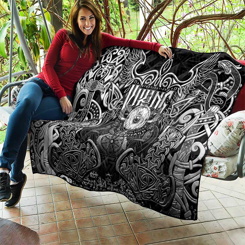 Scandinavian Viking Quilt Norse Warrior Sigil - Helmet and Battle Axes