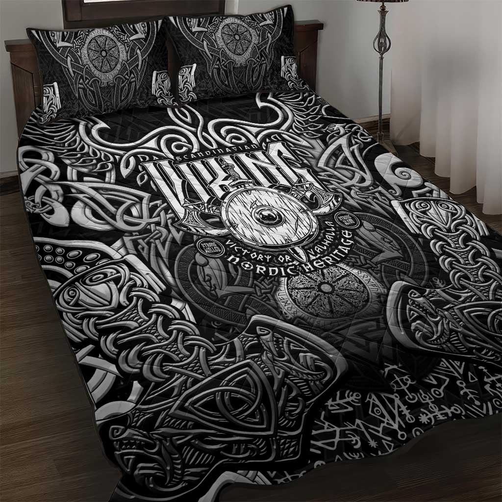 Scandinavian Viking Quilt Bed Set Norse Warrior Sigil - Helmet and Battle Axes