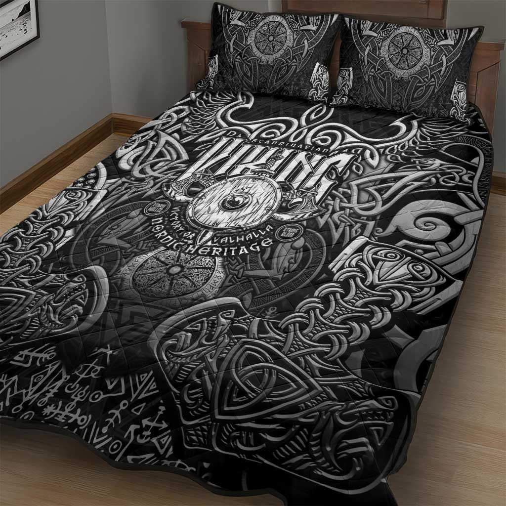 Scandinavian Viking Quilt Bed Set Norse Warrior Sigil - Helmet and Battle Axes