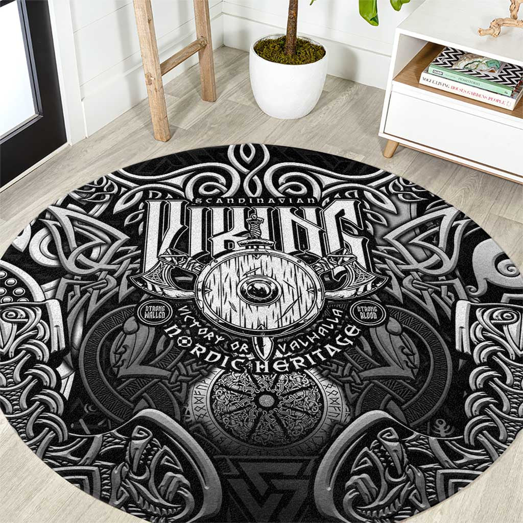 Scandinavian Viking Round Carpet Norse Warrior Sigil - Helmet and Battle Axes