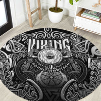 Scandinavian Viking Round Carpet Norse Warrior Sigil - Helmet and Battle Axes