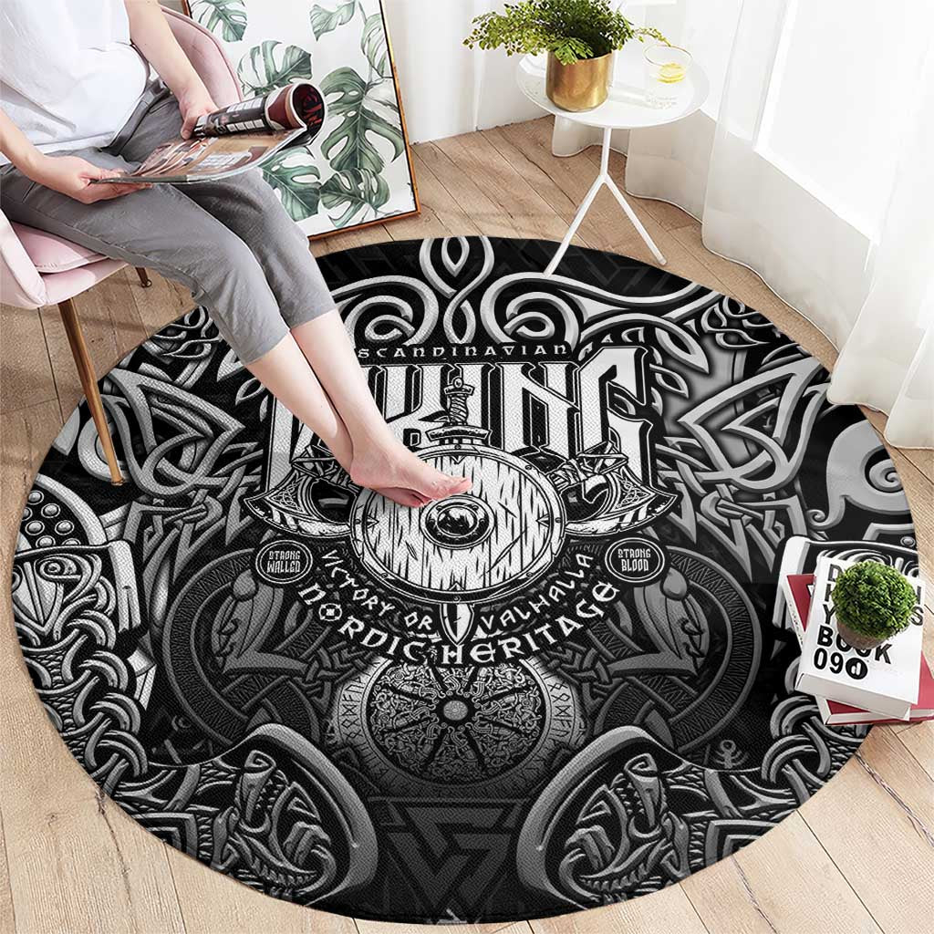 Scandinavian Viking Round Carpet Norse Warrior Sigil - Helmet and Battle Axes