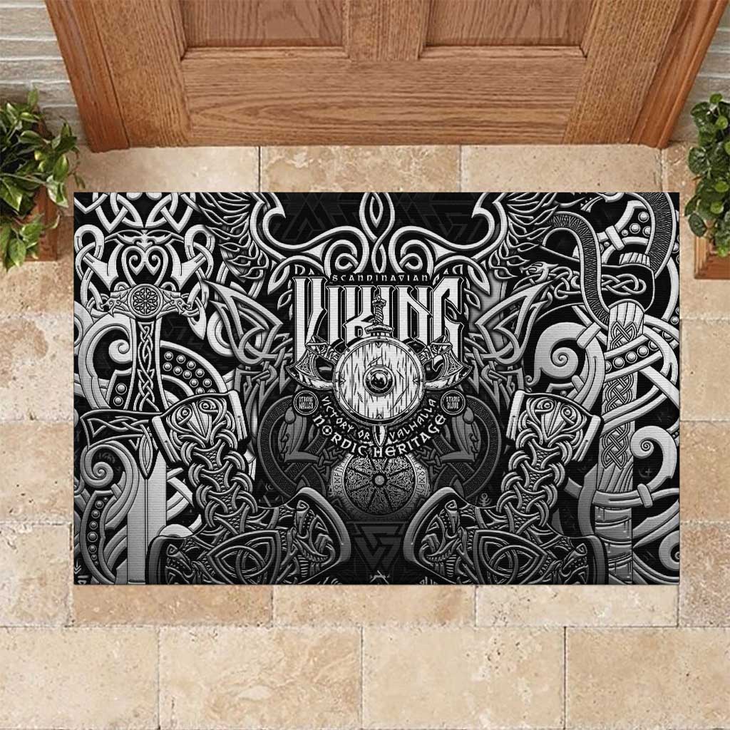 Scandinavian Viking Rubber Doormat Norse Warrior Sigil - Helmet and Battle Axes