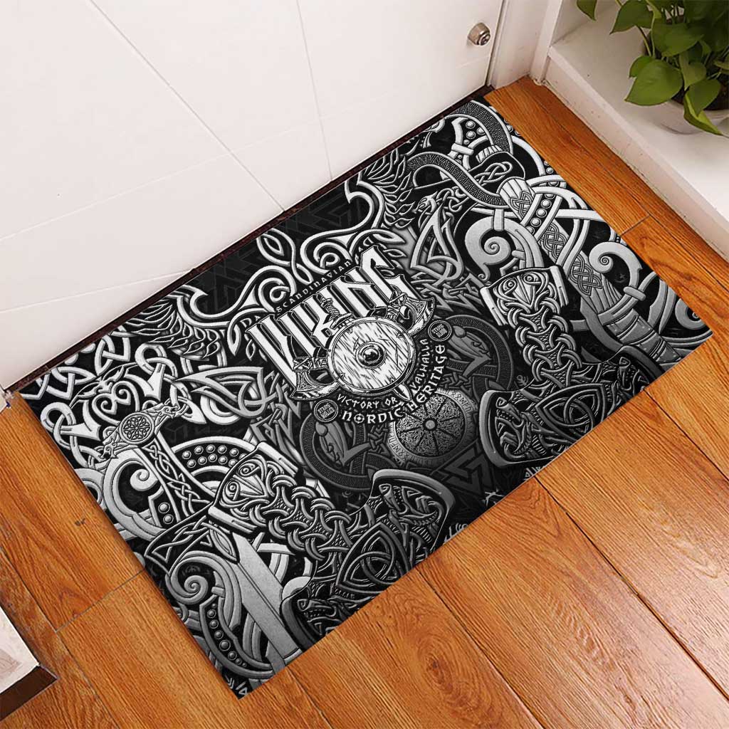 Scandinavian Viking Rubber Doormat Norse Warrior Sigil - Helmet and Battle Axes