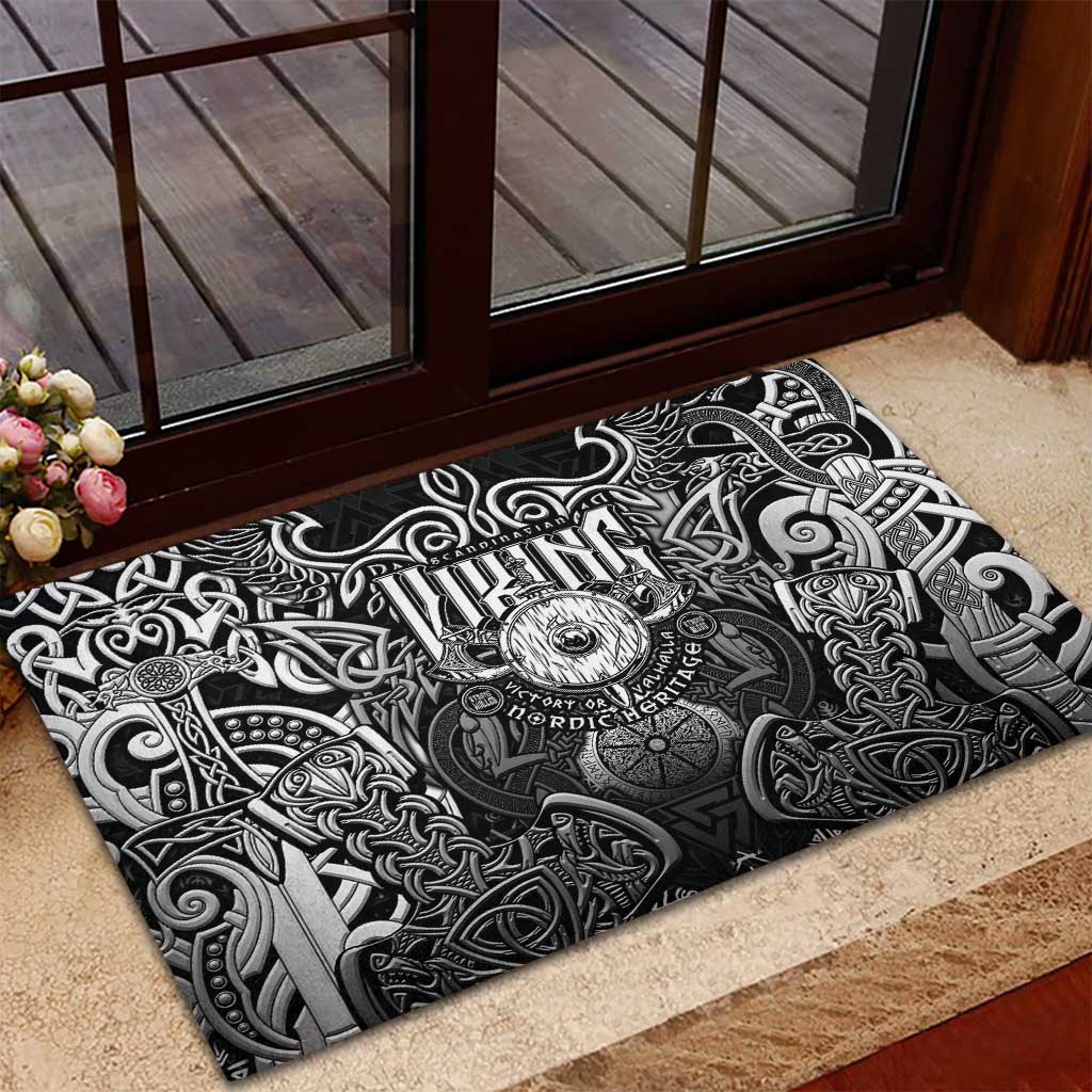 Scandinavian Viking Rubber Doormat Norse Warrior Sigil - Helmet and Battle Axes