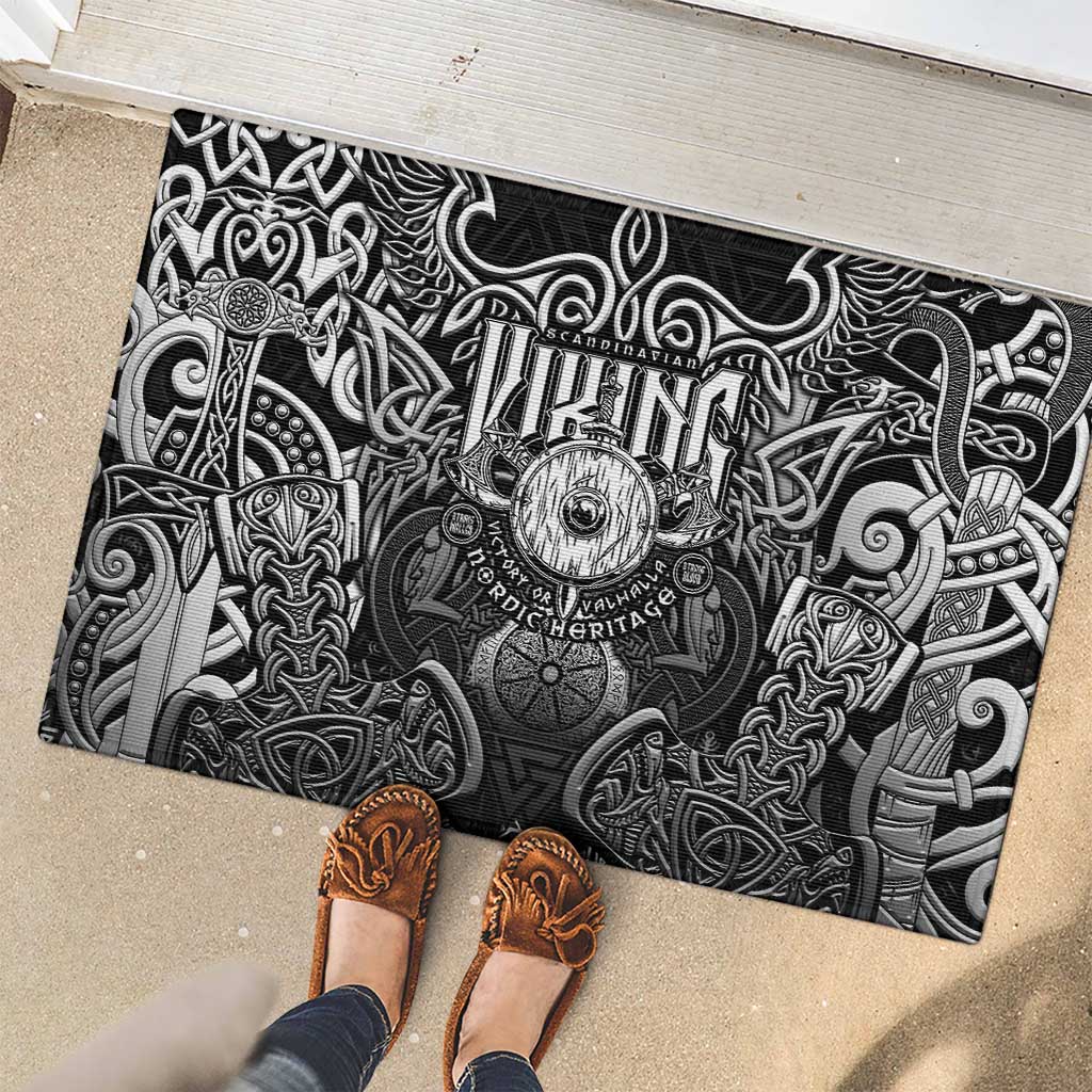 Scandinavian Viking Rubber Doormat Norse Warrior Sigil - Helmet and Battle Axes