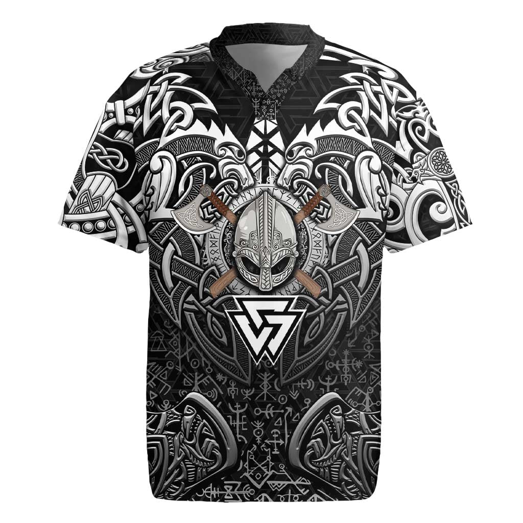 Scandinavian Viking Rugby Jersey Norse Warrior Sigil - Helmet and Battle Axes
