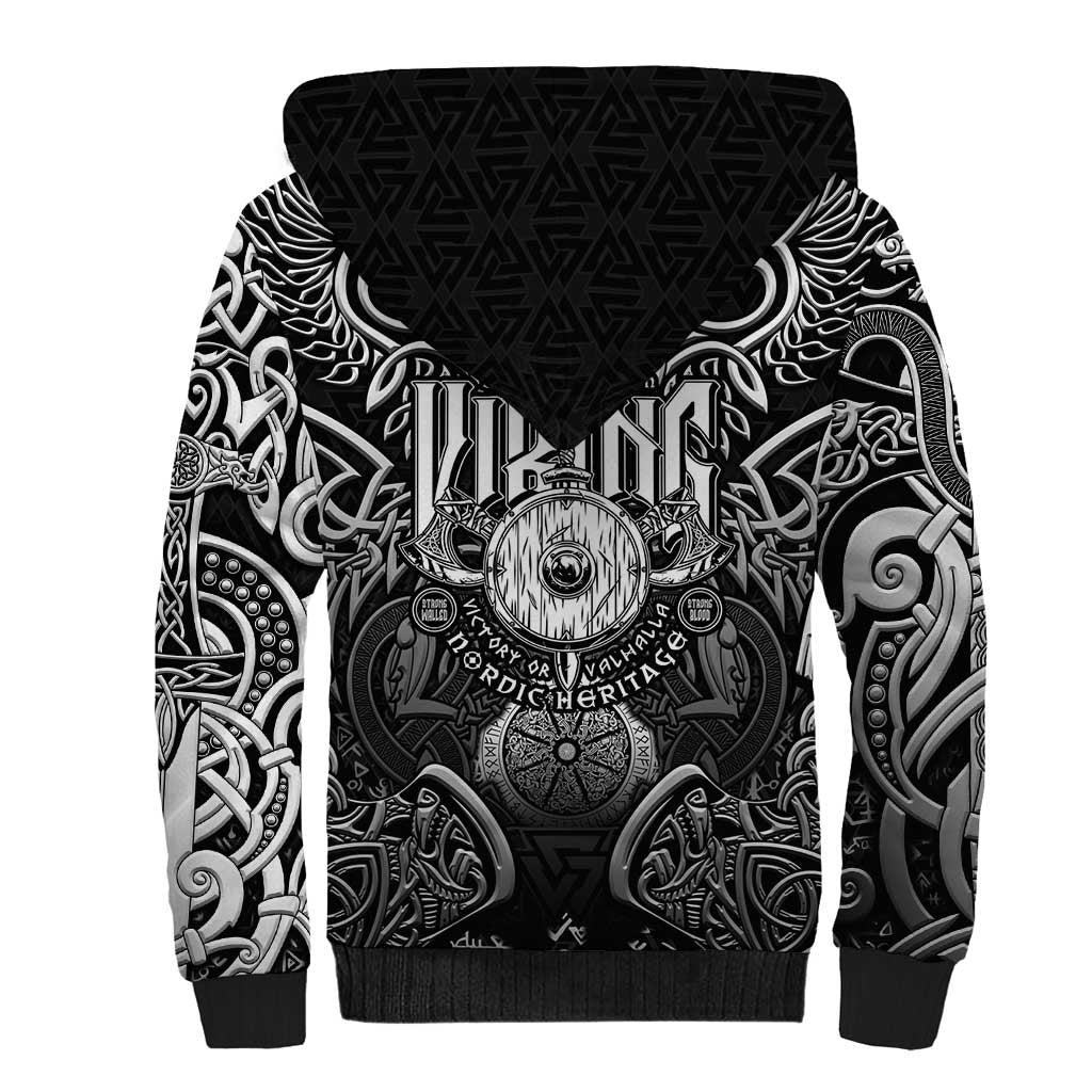 Scandinavian Viking Sherpa Hoodie Norse Warrior Sigil - Helmet and Battle Axes