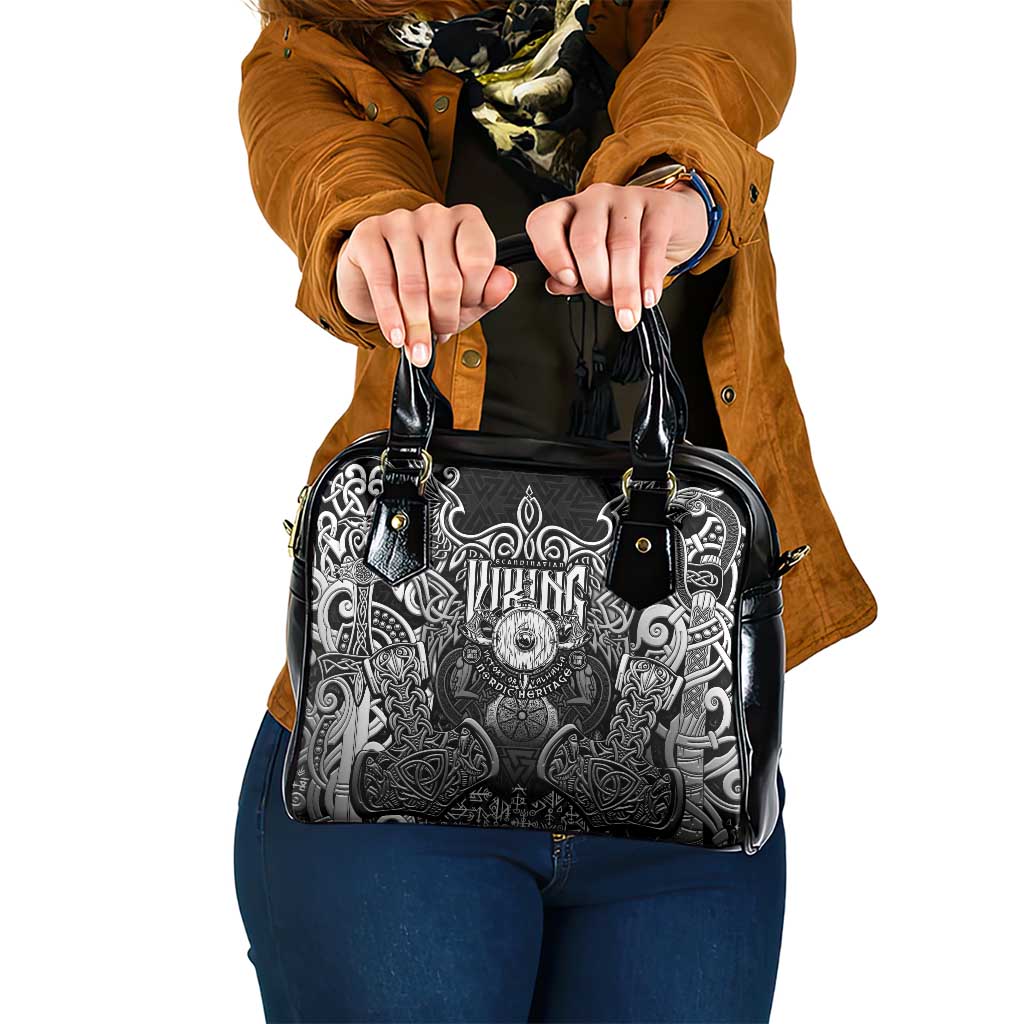 Scandinavian Viking Shoulder Handbag Norse Warrior Sigil - Helmet and Battle Axes