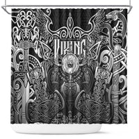 Scandinavian Viking Shower Curtain Norse Warrior Sigil - Helmet and Battle Axes