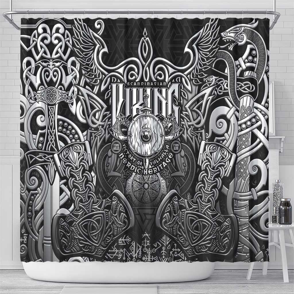 Scandinavian Viking Shower Curtain Norse Warrior Sigil - Helmet and Battle Axes