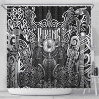 Scandinavian Viking Shower Curtain Norse Warrior Sigil - Helmet and Battle Axes