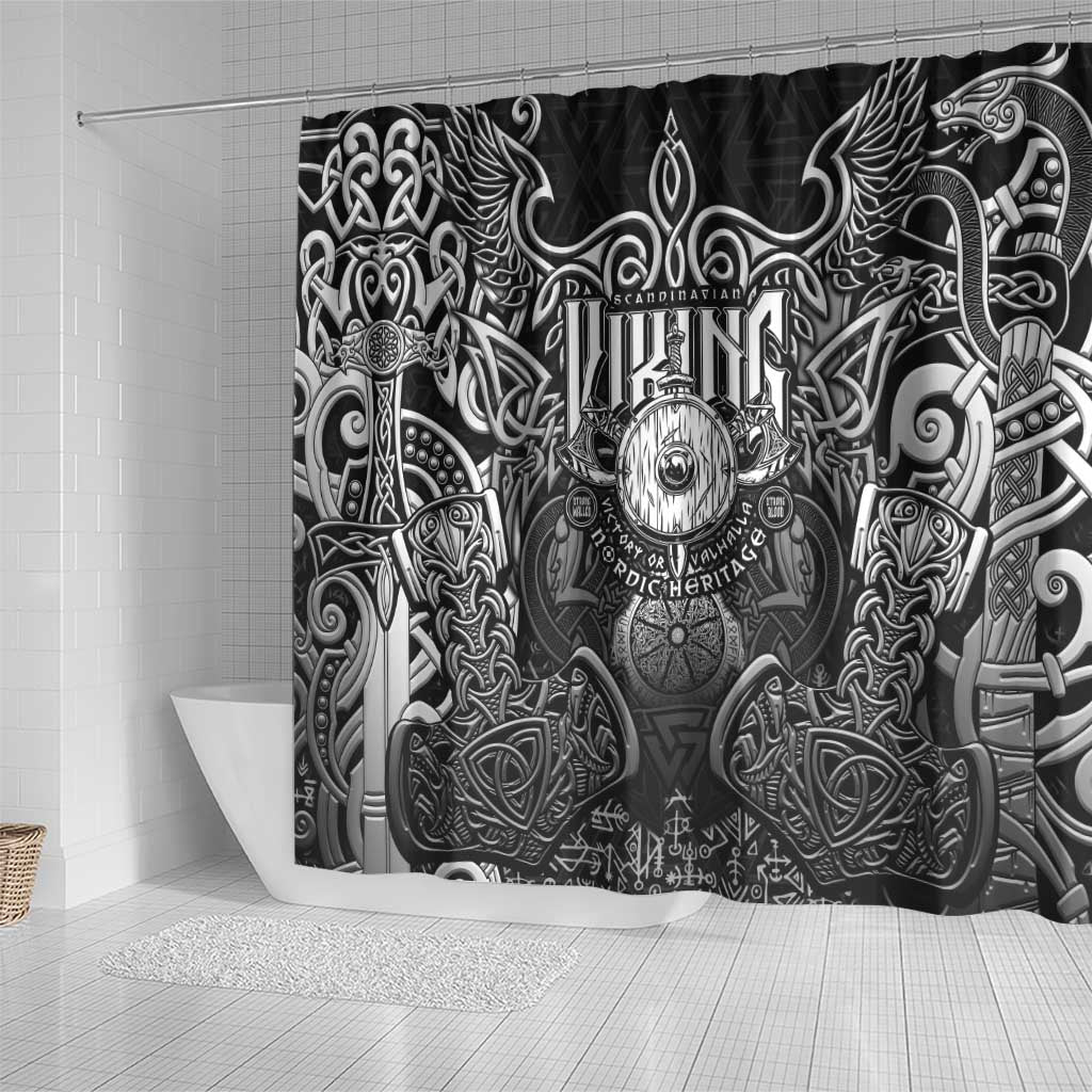 Scandinavian Viking Shower Curtain Norse Warrior Sigil - Helmet and Battle Axes