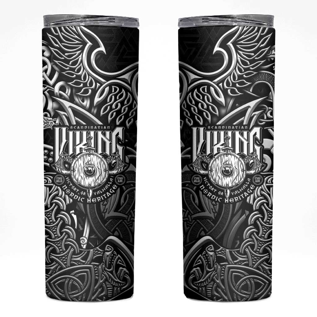 Scandinavian Viking Skinny Tumbler Norse Warrior Sigil - Helmet and Battle Axes