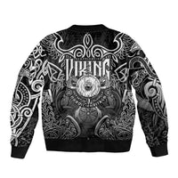 Scandinavian Viking Sleeve Zip Bomber Jacket Norse Warrior Sigil - Helmet and Battle Axes