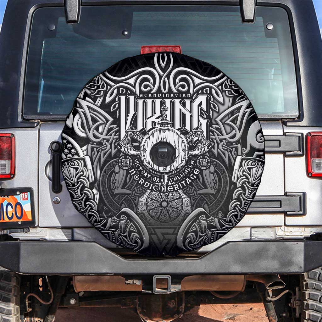 Scandinavian Viking Spare Tire Cover Norse Warrior Sigil - Helmet and Battle Axes