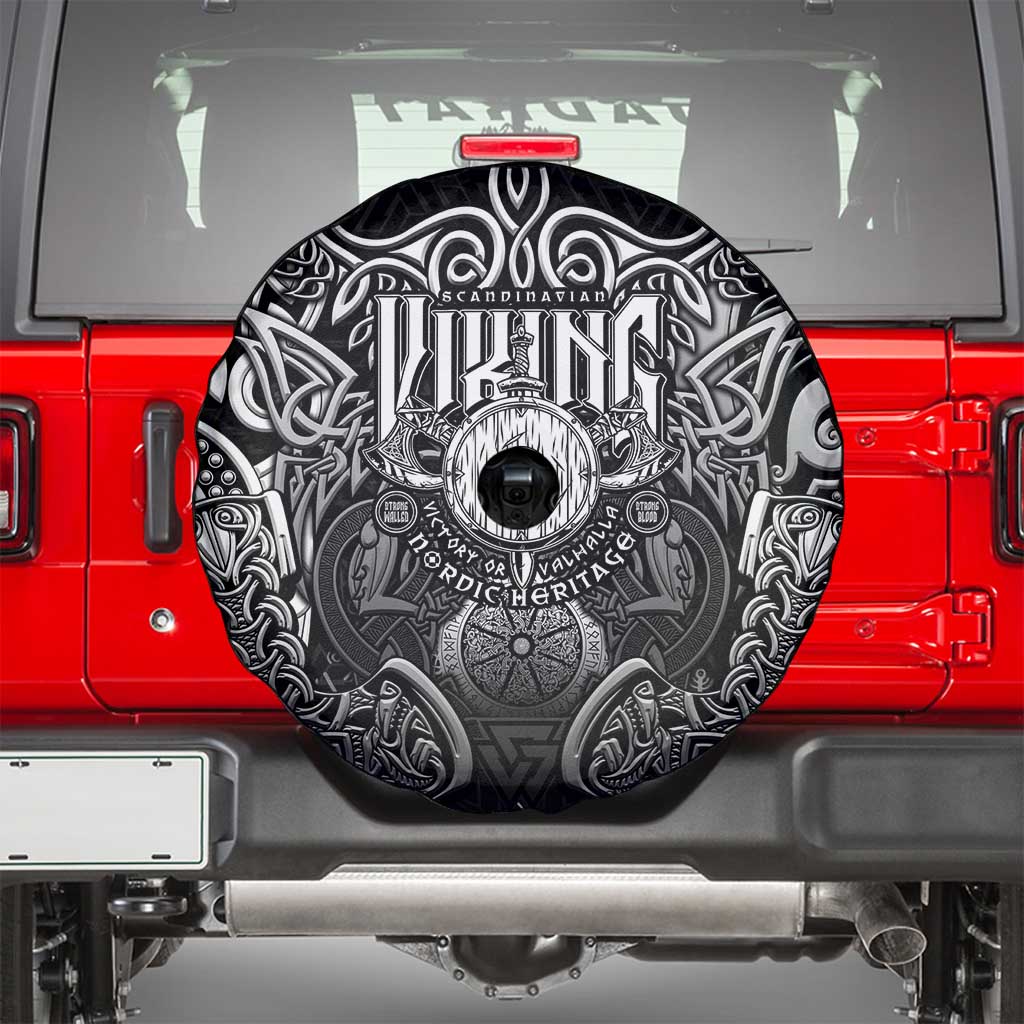 Scandinavian Viking Spare Tire Cover Norse Warrior Sigil - Helmet and Battle Axes
