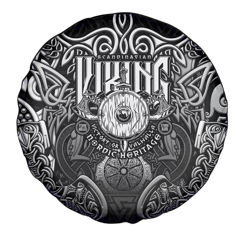 Scandinavian Viking Spare Tire Cover Norse Warrior Sigil - Helmet and Battle Axes