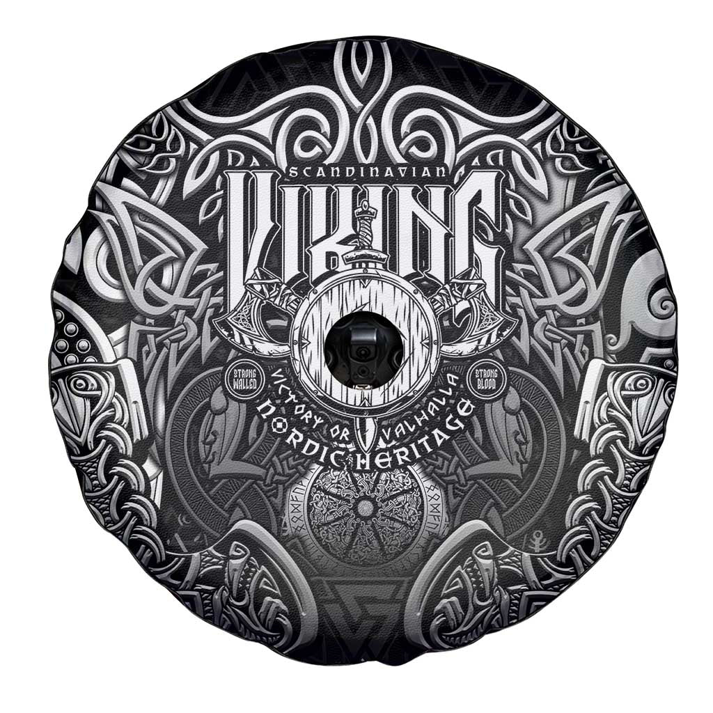 Scandinavian Viking Spare Tire Cover Norse Warrior Sigil - Helmet and Battle Axes