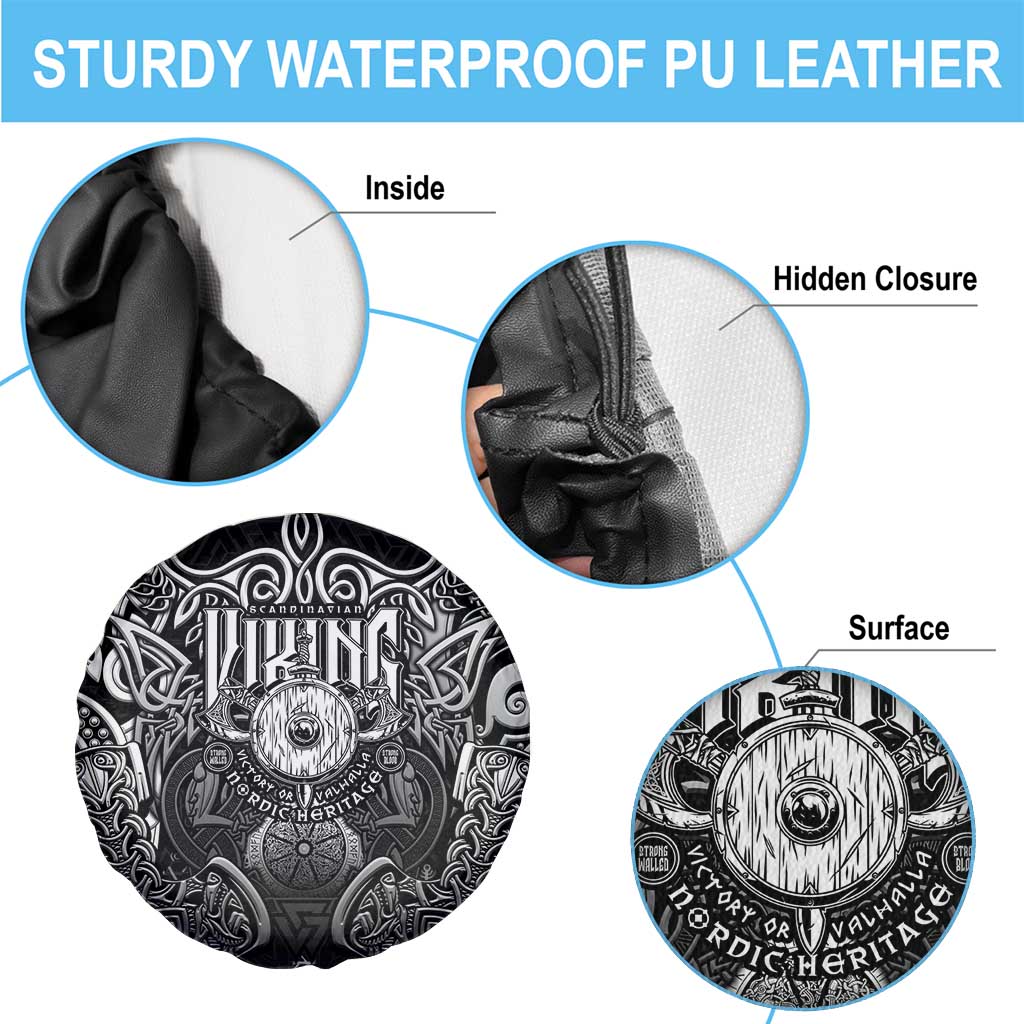 Scandinavian Viking Spare Tire Cover Norse Warrior Sigil - Helmet and Battle Axes