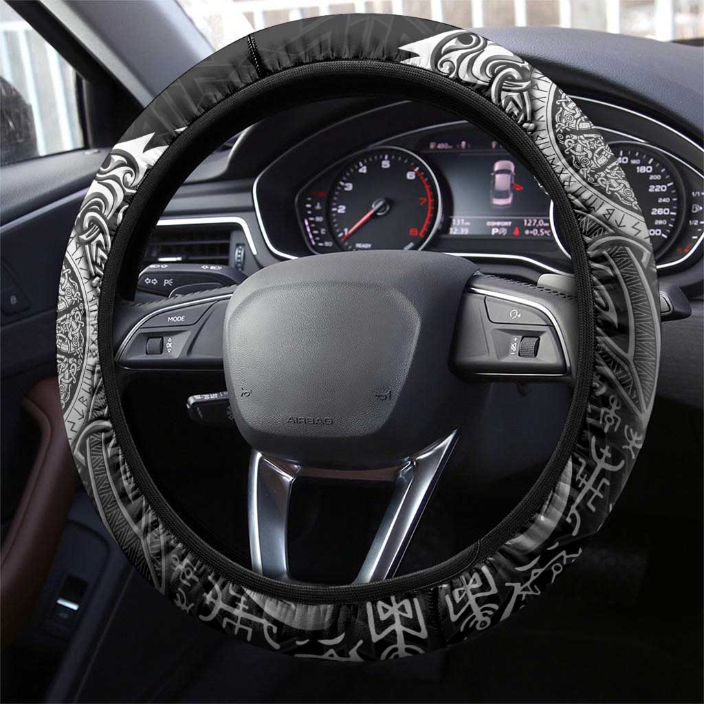 Scandinavian Viking Steering Wheel Cover Norse Warrior Sigil - Helmet and Battle Axes
