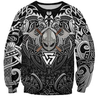 Scandinavian Viking Sweatshirt Norse Warrior Sigil - Helmet and Battle Axes