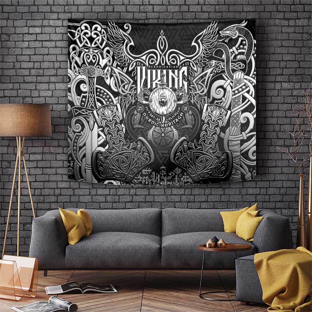 Scandinavian Viking Tapestry Norse Warrior Sigil - Helmet and Battle Axes