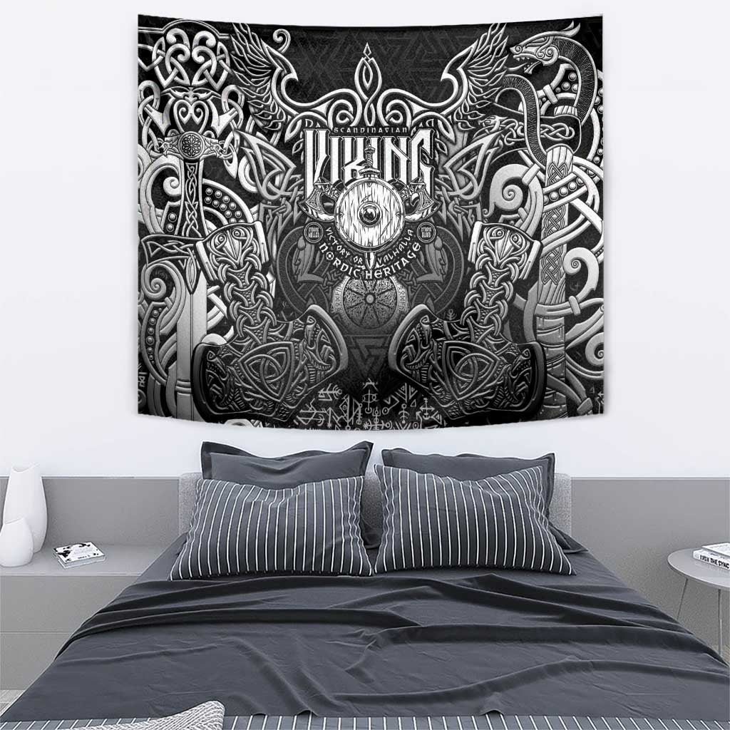 Scandinavian Viking Tapestry Norse Warrior Sigil - Helmet and Battle Axes