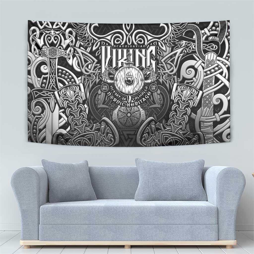 Scandinavian Viking Tapestry Norse Warrior Sigil - Helmet and Battle Axes