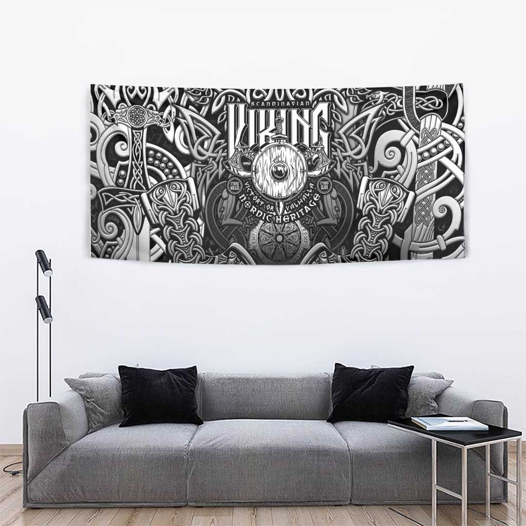 Scandinavian Viking Tapestry Norse Warrior Sigil - Helmet and Battle Axes