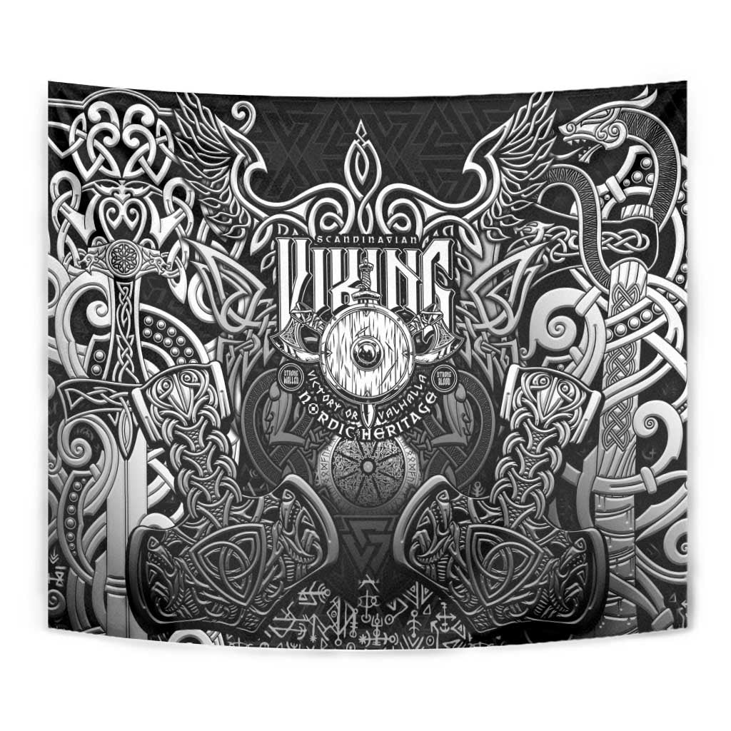 Scandinavian Viking Tapestry Norse Warrior Sigil - Helmet and Battle Axes