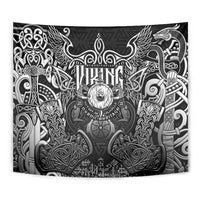 Scandinavian Viking Tapestry Norse Warrior Sigil - Helmet and Battle Axes