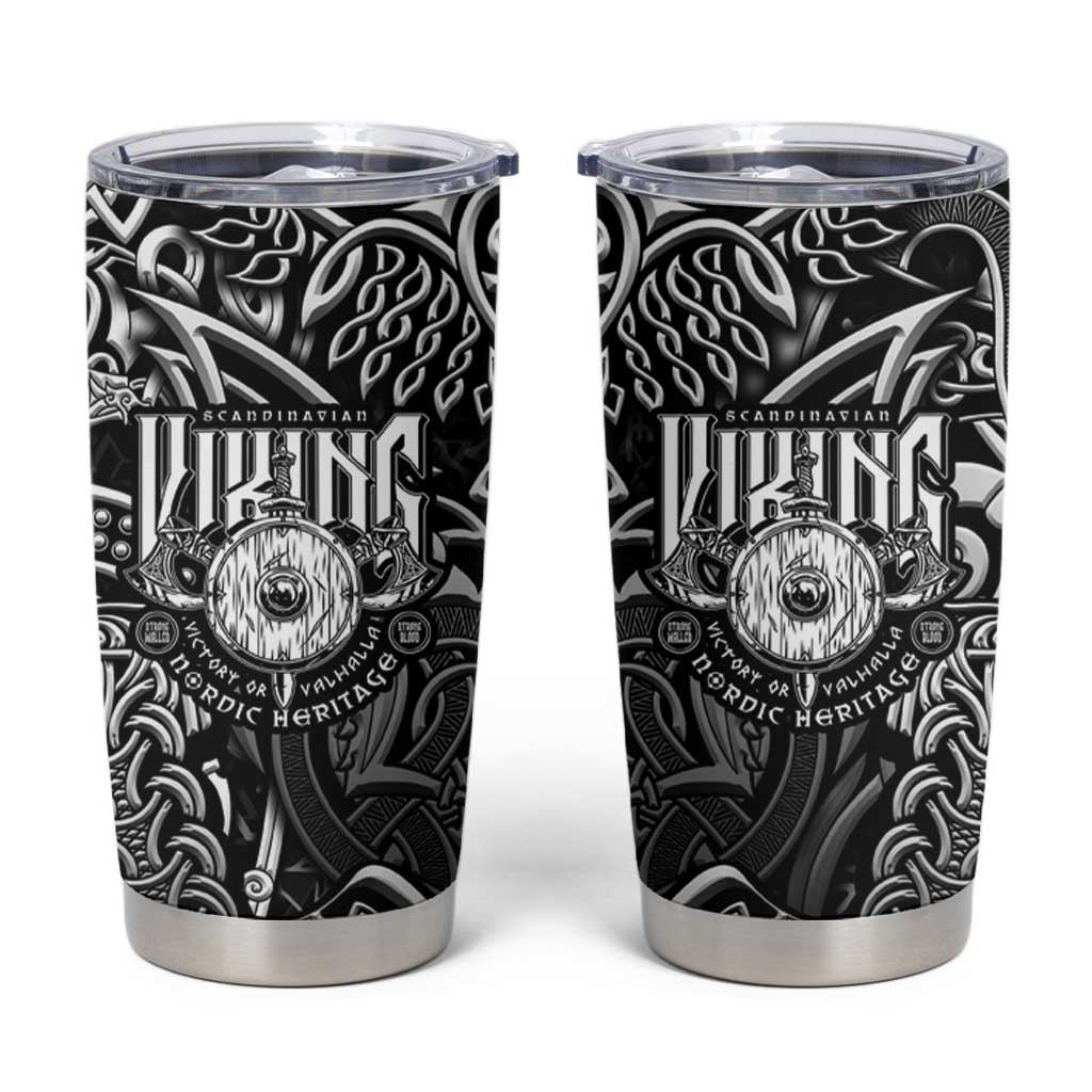 Scandinavian Viking Tumbler Cup Norse Warrior Sigil - Helmet and Battle Axes