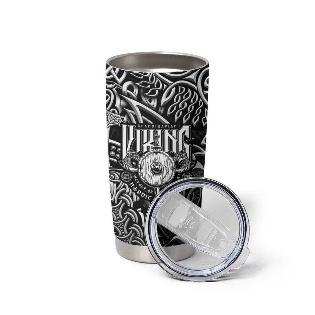 Scandinavian Viking Tumbler Cup Norse Warrior Sigil - Helmet and Battle Axes