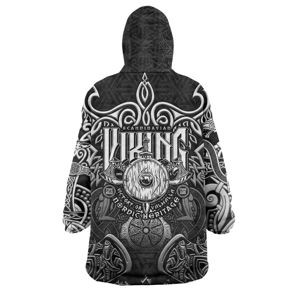 Scandinavian Viking Wearable Blanket Hoodie Norse Warrior Sigil - Helmet and Battle Axes