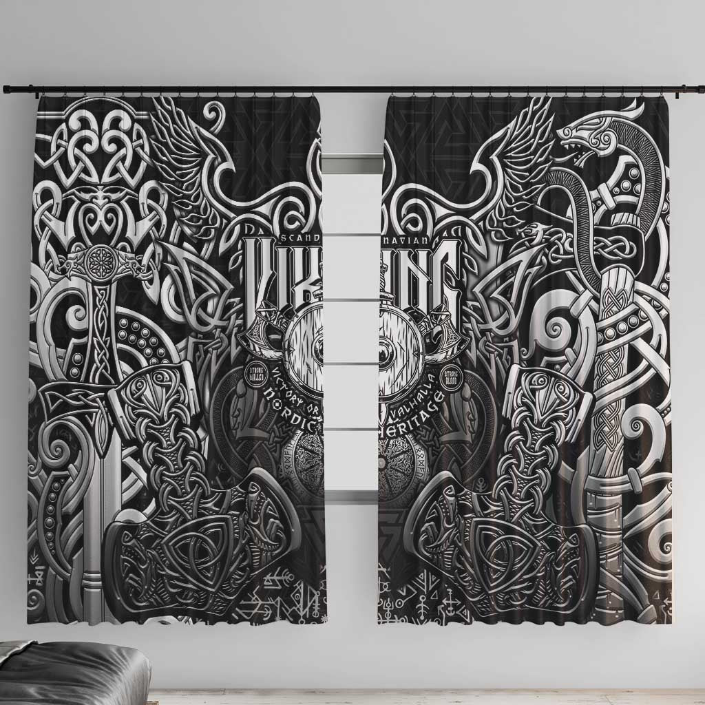 Scandinavian Viking Window Curtain Norse Warrior Sigil - Helmet and Battle Axes