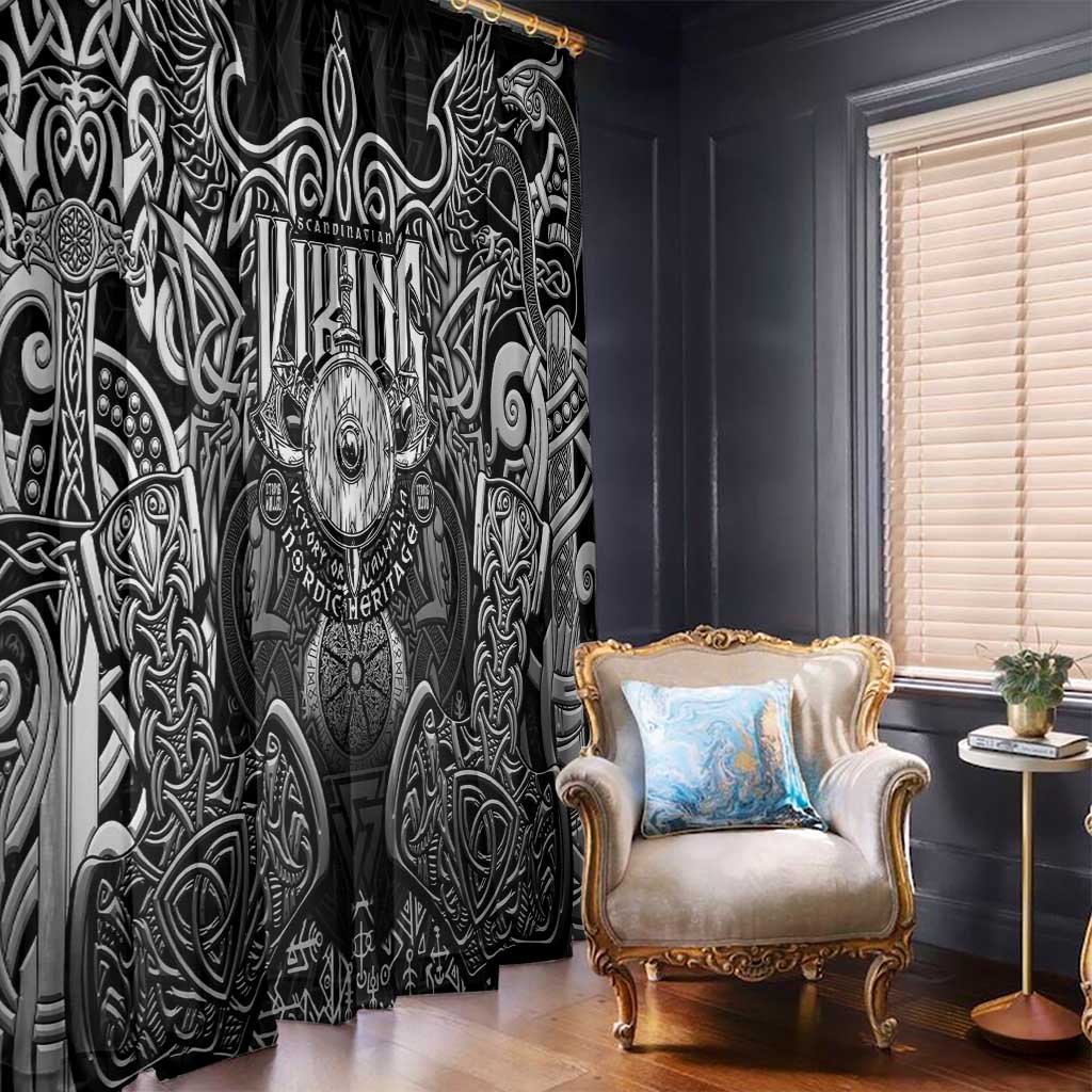 Scandinavian Viking Window Curtain Norse Warrior Sigil - Helmet and Battle Axes