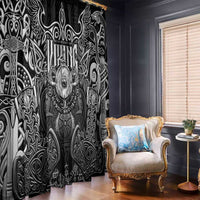 Scandinavian Viking Window Curtain Norse Warrior Sigil - Helmet and Battle Axes