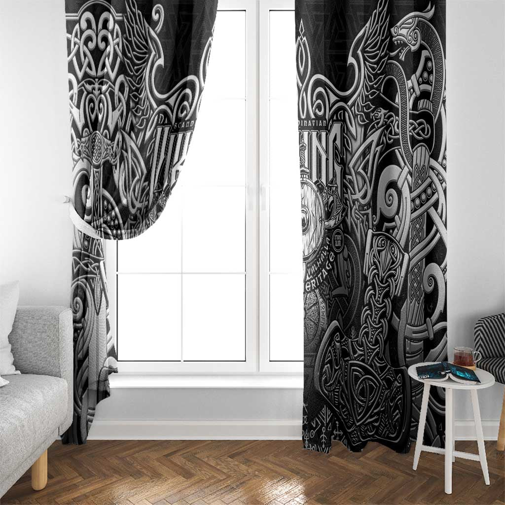 Scandinavian Viking Window Curtain Norse Warrior Sigil - Helmet and Battle Axes