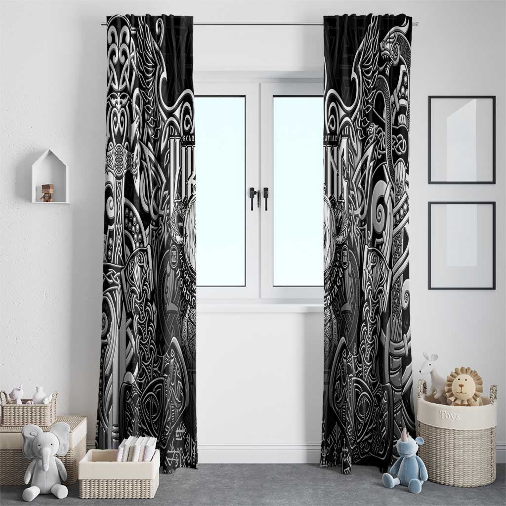 Scandinavian Viking Window Curtain Norse Warrior Sigil - Helmet and Battle Axes
