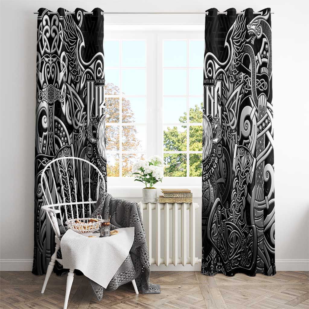 Scandinavian Viking Window Curtain Norse Warrior Sigil - Helmet and Battle Axes