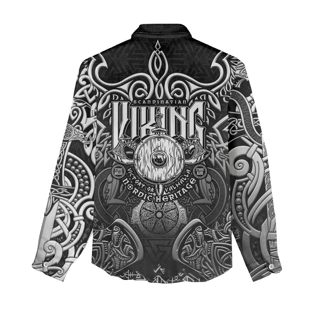 Scandinavian Viking Women Casual Shirt Norse Warrior Sigil - Helmet and Battle Axes