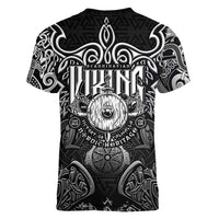 Scandinavian Viking Women V-Neck T-Shirt Norse Warrior Sigil - Helmet and Battle Axes