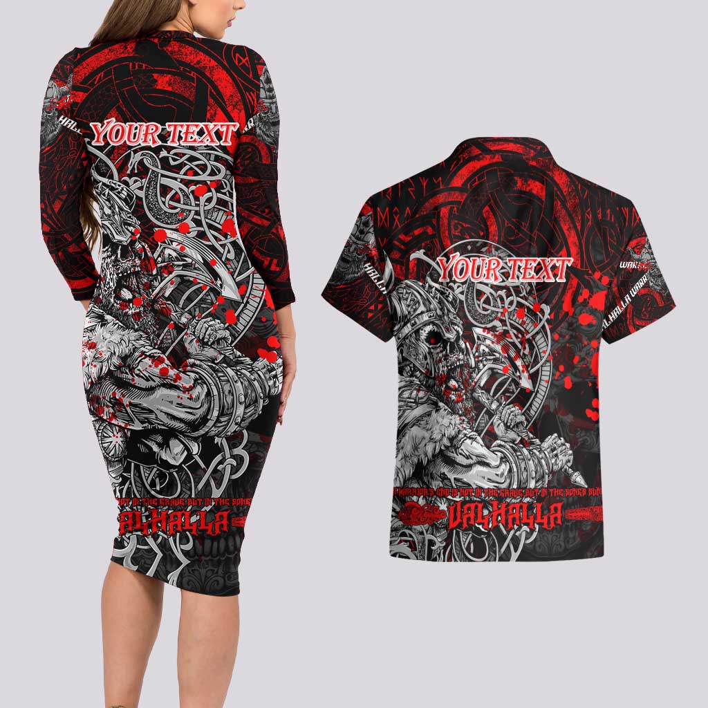 Einherjar Valhalla Couples Matching Long Sleeve Bodycon Dress and Hawaiian Shirt Viking Warrior Rage Style