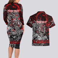Einherjar Valhalla Couples Matching Long Sleeve Bodycon Dress and Hawaiian Shirt Viking Warrior Rage Style