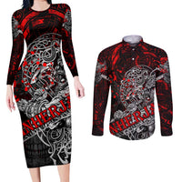 Einherjar Valhalla Couples Matching Long Sleeve Bodycon Dress and Long Sleeve Button Shirt Viking Warrior Rage Style