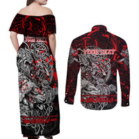 Einherjar Valhalla Couples Matching Off Shoulder Maxi Dress and Long Sleeve Button Shirt Viking Warrior Rage Style