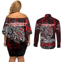 Einherjar Valhalla Couples Matching Off Shoulder Short Dress and Long Sleeve Button Shirt Viking Warrior Rage Style